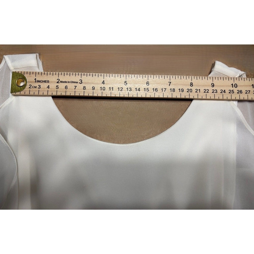 Halston Slowly Cold Shoulder Mini Size 4 Dress Ivory Flowy Overlay Shift Dress - Picture 5 of 12